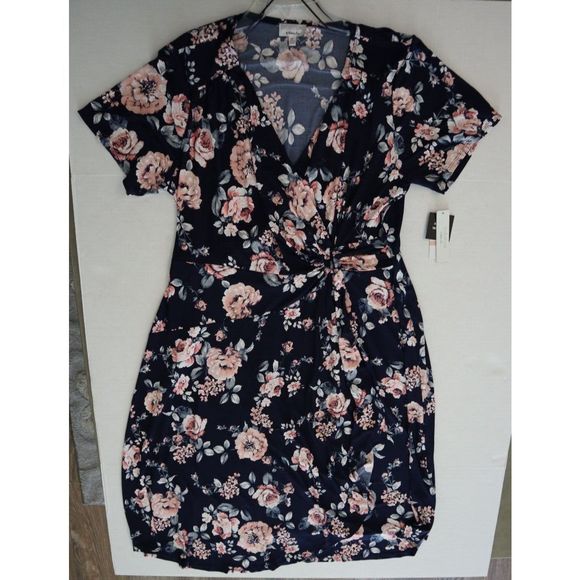 Signature x Robbie Bee Women's Plus Sz 2XL Navy Floral Print Midi Wrap Dress - Picture 5 of 12